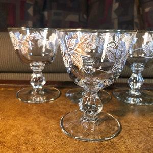 Libbey Glass Company Rose Bouquet Gold Trim Pattern 3003 Liquor Cocktail Set of 4