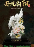 18" Chinese Dehua Color Porcelain Phoenix Phenix Peony Flower Art Sculpture