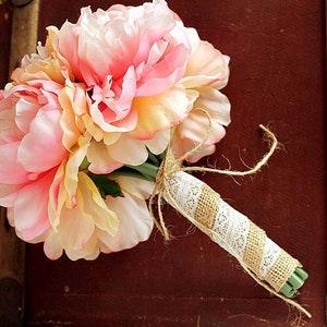 Pink Peony Bridal Bouquet, Rustic Silk Flower Bouquet, Salmon Pink Peony Bouquet, Peach Peony Bouquet, Rustic Chic Peony Bridal Bouquet