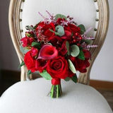 Burgundy Wedding Bridal Bouquet, Classic Wedding Bouquet, Rustic Boho Flower Bouquet,  Design in Rose,Peony, Silver Dollar Eucalyptus