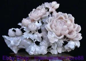 15.2" Rare Chinese Natural Pine Xiu Jade Carving Peony Flower Bird Sculpture