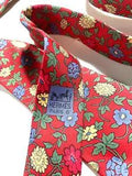 HERMES VINTAGE FLOWERS GARDEN TIE ROSE CAMELLIA CARNATION HIGH END FRANCE RED