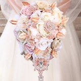 Light pink wedding bouquet. Artificial bridal bouquet. Cascade pink brooch bouquet. Quinceanera bouquet. Bridesmaid package.