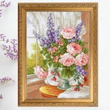 Cross Stitch Kit Roses Flowers by the window DIY Luca-s Unprinted canvas