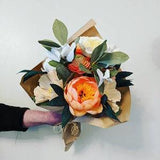 Coral and White Paper Flowers Bouquet Arrangement of Peony and Garden Rose, Wedding Bridal Bouquet, 1st Anniversary Gift,