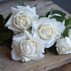 35" Morandi White Real Touch Roses, Soft Cream Ivory Artificial Roses, DIY Floral | Wedding/Home/Kitchen Decoration | Gifts, DIY Centerpiece