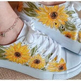 Sunflowers Sneakers, Hand-Painted Shoes, Sunflowers Shoes, Hand-Painted Sneakers, Hand-painted Sunflowers Footwear, Shoe Art