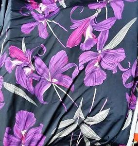 Black & Purple lily smooth polyester stretch Fabric 1.25  yds X 52"