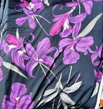 Black & Purple lily smooth polyester stretch Fabric 1.25  yds X 52"