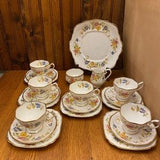 21 Piece Royal Albert Dessert Set for 6, Yellow, Pink and Blue Roses, 2583 Hand Painted Roses