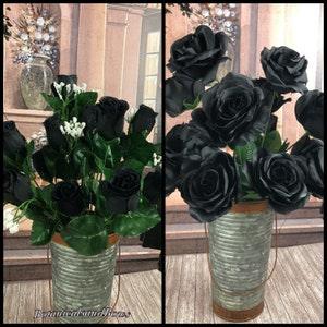 New Artificial Black Rose Buds, 14 Black Rose Buds, or 12 open Roses, Halloween Roses, Goth Roses