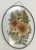 Pressed Dried Flower in Glass Suncatcher Oval Metal Frame Wall Hanging