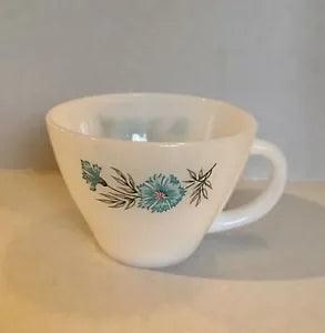 Vintage Fire King Oven Ware Bonnie Blue Carnation Flower Coffee Tea Cup Mug