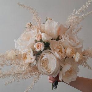 Champagne bridal wedding bouquet, boho wedding bouquet, Ivory fake flower bouquet for wedding