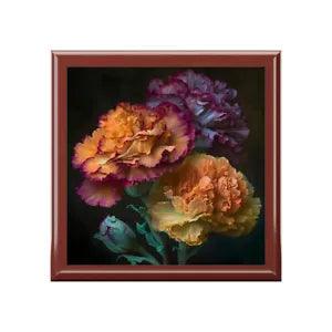 January Carnation Birth Month Flower Jewelry Keepsake Box