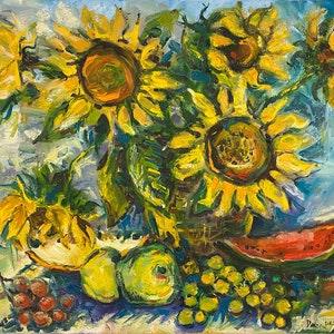 Sunflowers Painting Original still life art Oil painting on canvas 16x20' Sunflowers wall art by DianaOriginalArt