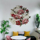 Romantic Peonies Bouquet Circle Wall Decal, Floral Removable Sticker 12