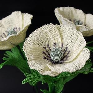 beaded poppies, French beaded flower, decorative poppies, bouquet of poppies, beaded bouquet, milky shade