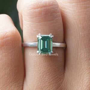 1ct To 5ct Emerald Cut Moissanite Solitaire Statement Ring / 14K Solid Gold Green Moissanite Engagement Ring.