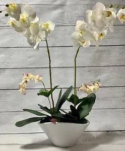 Large artificial White Orchid Flowers Arrangement in White Ceramic Vase