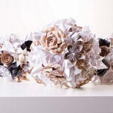 Paper flower bouquet, Bridal flower set, Origami bouqet, Origami package, paper flower package, wedding flowers, tan, white and black