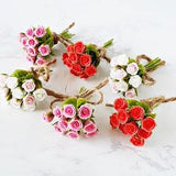 Red Pink Rose Flowers Bouquet Handmade gift Miniatures valentines day Dollhouse decor
