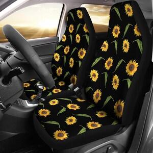 Sunflower Car Seat Covers Rustic Flower Pattern on Black Set of 2 Car Accessories Country Boho Seat Protectors Universal Fit For Car SUV