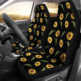 Sunflower Car Seat Covers Rustic Flower Pattern on Black Set of 2 Car Accessories Country Boho Seat Protectors Universal Fit For Car SUV