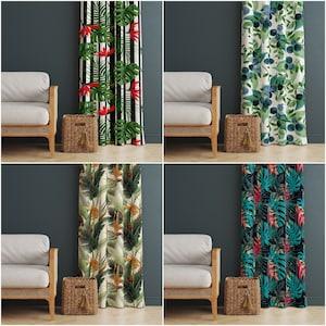 Palm Trees & Blueberries Curtain|Thermally Insulated Floral Window Treat|Green Plants Home Decor|Tropical Window Decor|Curtain for All Rooms