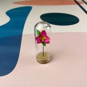 Pink Orchid - Mini Paper Flower in a Tiny Glass Dome - Orchid