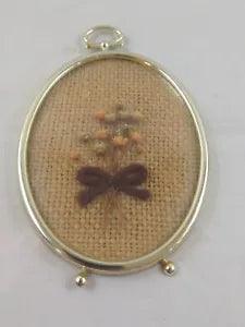 Vintage Pressed Dried Flowers In Oval Frame With Dome Beveled Glass Decor 5" MCM