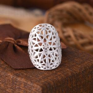 Sterling Silver Seed of Life Ring / Sacred Geometry Flower of Life Ring / Geometric Mandala Meditation Ring for  Women