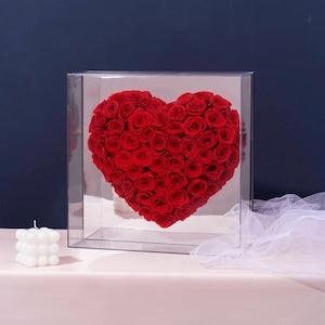 Preserved Flower Eternal Rose Heart Gift Box - Red Roses Flower Bouquet - Wedding Anniversary Gift for Her