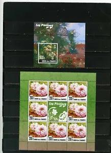 COMOROS 2010 FLOWERS PEONIES SHEET OF 8 STAMPS & S/S MNH