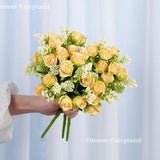 Small Rose Bouquet | Artificial Flower | DIY | Floral | Wedding/Home Decoration | Gifts - Yellow