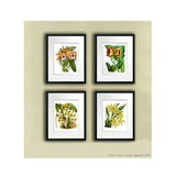 Orchid Flowers Art Prints Yellow Orange flowers,  Botanical Art Set of 4 Prints Decor Tropical Hawaiian Decor Wall Hanging Art prints Gnosis