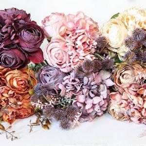 Rose / Hydrangea Vintage Inspired Shabby Chic Mixed Bouquet - CHOOSE COLOR - Artificial Flowers, Dry Look Roses, Dried Hydrangea