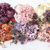 Rose / Hydrangea Vintage Inspired Shabby Chic Mixed Bouquet - CHOOSE COLOR - Artificial Flowers, Dry Look Roses, Dried Hydrangea