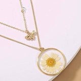 Sunflower Necklace, dried flower resin, necklace sunflower necklace resin handmade bee stack necace stack jewelry gold plated