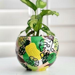 Monstera Round Pot. Green Plant Pot. "Monstera Jungle"