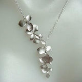 Cascading Orchid Necklace In Matte Silver - Triple Flower Necklace- Flower Cascade, Flower Petal Necklace