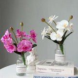 Real Touch Phalaenopsis Artificial Orchid with Foliage Fake Butterfly Flower Bouquet Arrangement Home Floral Decor Wedding Party Centerpiece