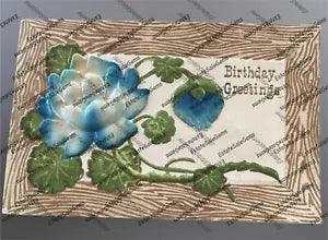 Antique 1909 Embossed Postcard Birthday Greetings Blue And White Flower Peony?