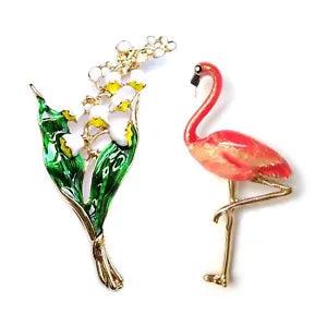 2pcs Brooch Lily of The Valley Green White Flower Pink Red Flamingo Elegant Pin
