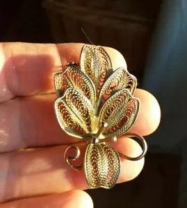 Vintage Mid Century Brooch Pin Art Deco Revival Filigree Iris Lily Flower Wire