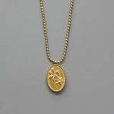 France oval floral flower necklace,14k gold lily beaded edge necklace,bead chain