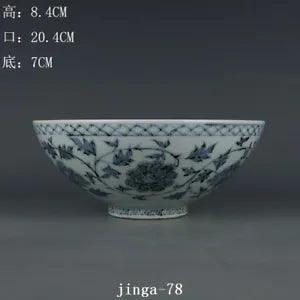 8" China Porcelain Ming dynasty hongwu mark Blue white peony flower dragon Bowl