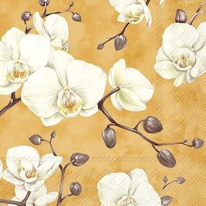 4 Paper Napkins for decoupage | Orchid on Orange background | Luncheon Party Napkins | Paper Napkins for Decoupage