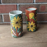 Vintage Sunflower Pottery Tumblers/Vases - Set of 2, Hand Crafted Studio Pottery, Hand Painted, Boho Decor, Approx. 5.5