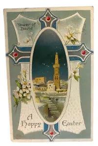 1910 EASTER POSTCARD Tower of David JERUSALEM White Lilies, Germany